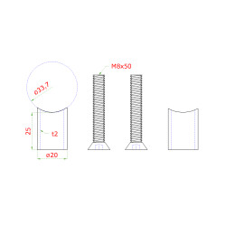 Prechod medzi stĺpom ø 33.7mm a kotviacou platňou, L:25mm Prechod medzi stĺpom ø 33.7mm a kotviacou platňou, L:25mm